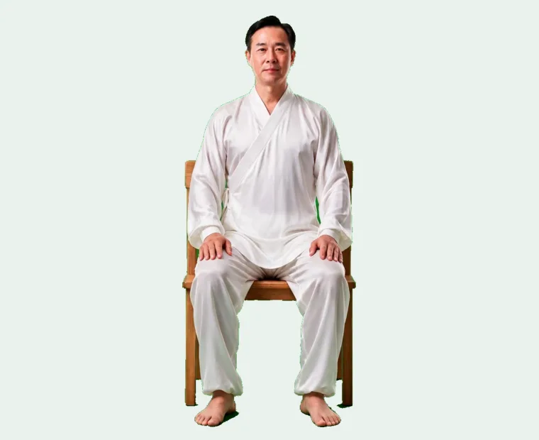 Seated tai chi practitioner sitting upright in a sturdy chair