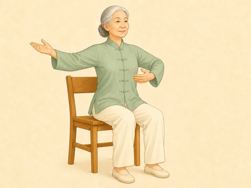 White Crane Spreads Wings seated tai chi move for seniors