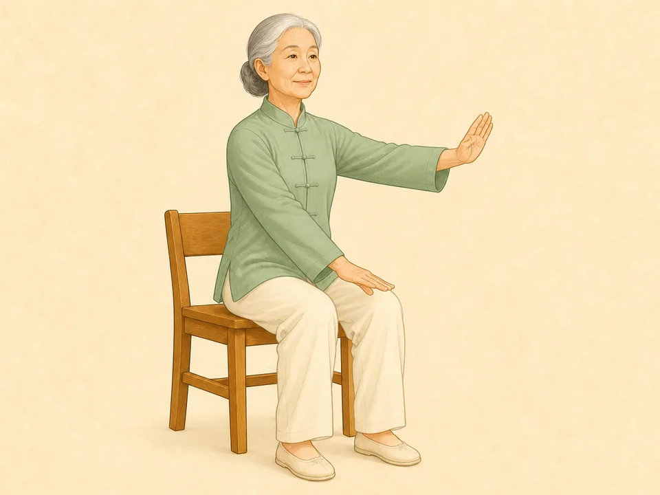 Brush Knee and Push seated tai chi move for seniors