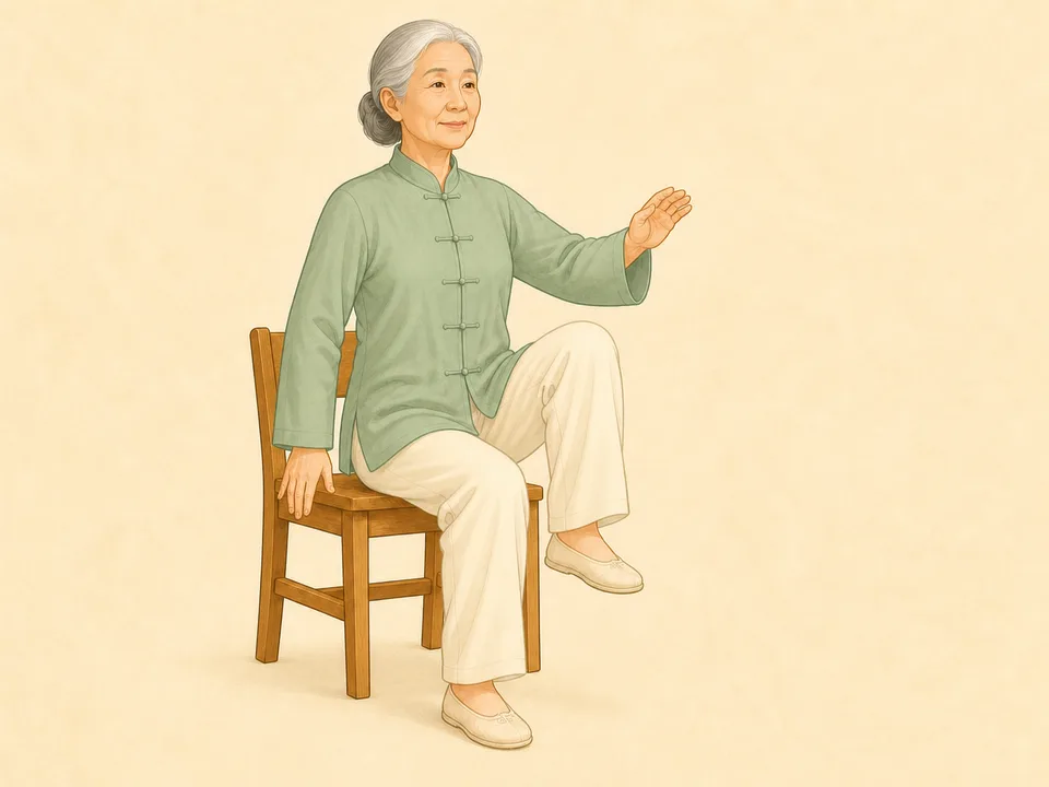 Seated Golden Rooster seated tai chi move for seniors